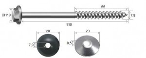 Parafuso Telha + Arruelas 5/16 x 110 Galvanizado Fogo - 10 peas